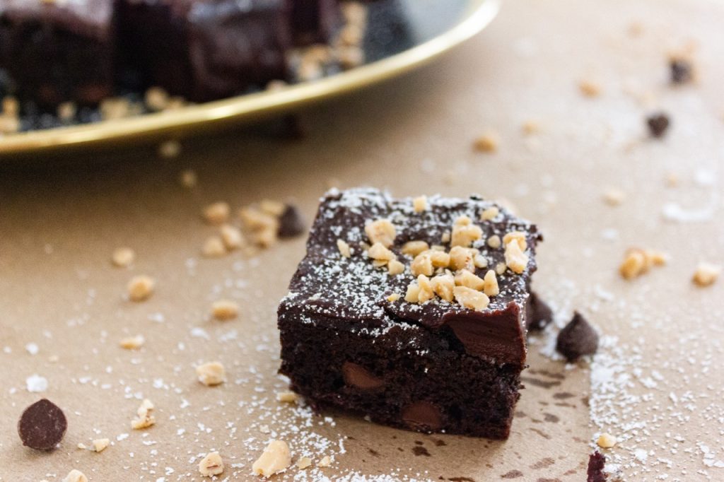 Indulgent Rich Chocolate Brownies - Gluten Free dusted in powdered sugar