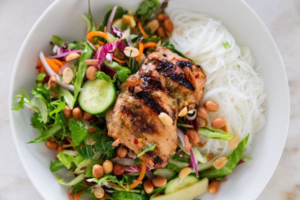 Authentic Thai Lemongrass Chicken Salad in a bowl