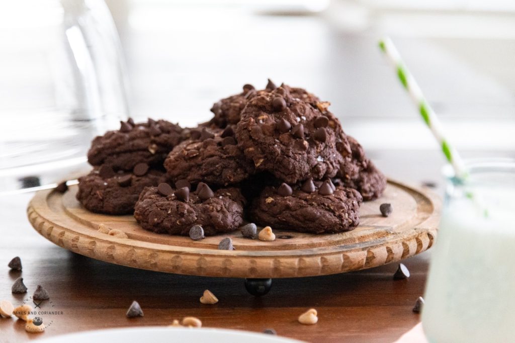 Tray of Double Chocolate Chip Peanut Butter Cookies