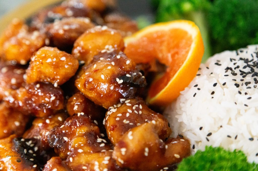 Close up side shot of orange chicken gluten free