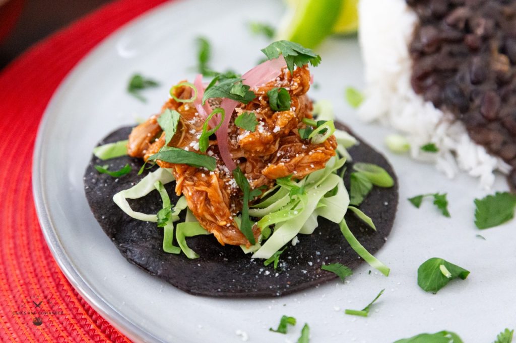 Authentic Chicken Tinga with Blue Corn Tostadas