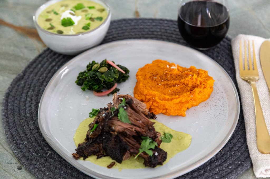 Slow Roasted Mole Lamb with green sauce