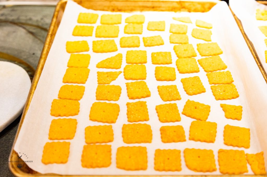 Cheese crackers coming out of the oven