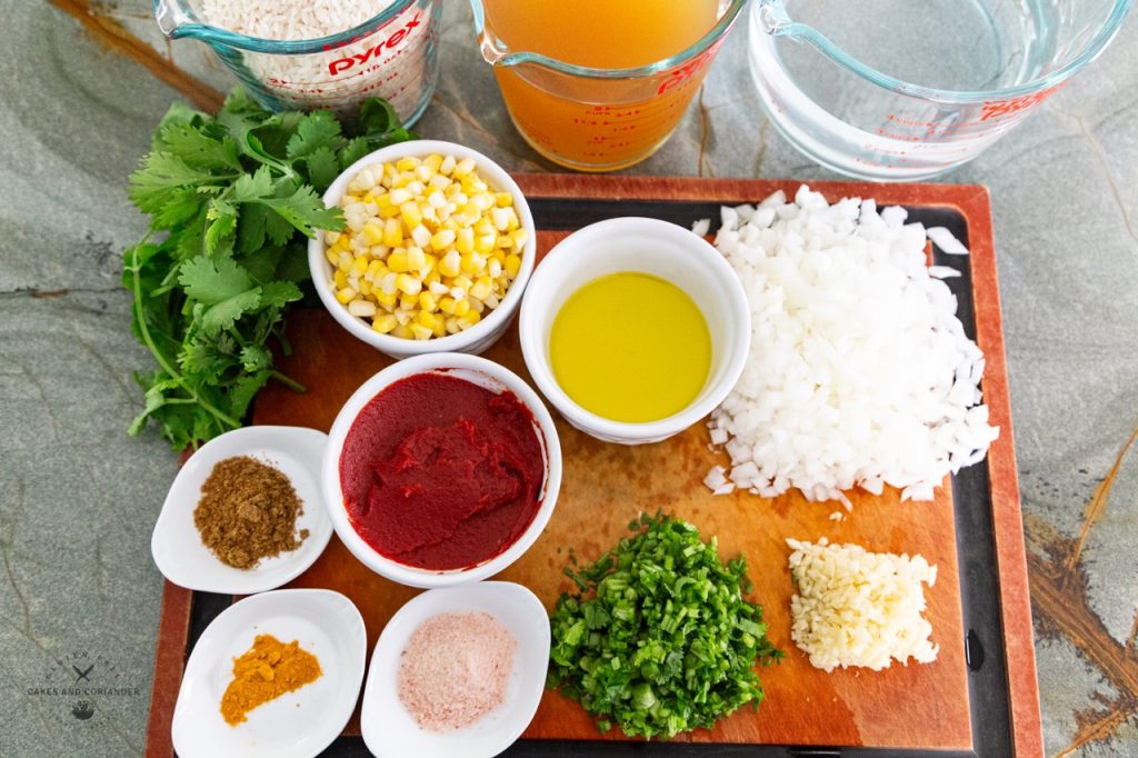 Ingredients for making authentic mexican rice