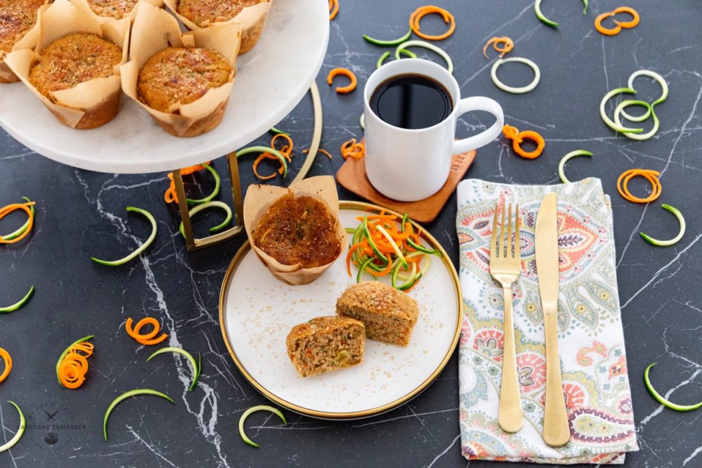 Make Our Favorite Easy, Delicious, Healthy Muffins recipe- Gluten Free decorated with carrots and zucchini spirals
